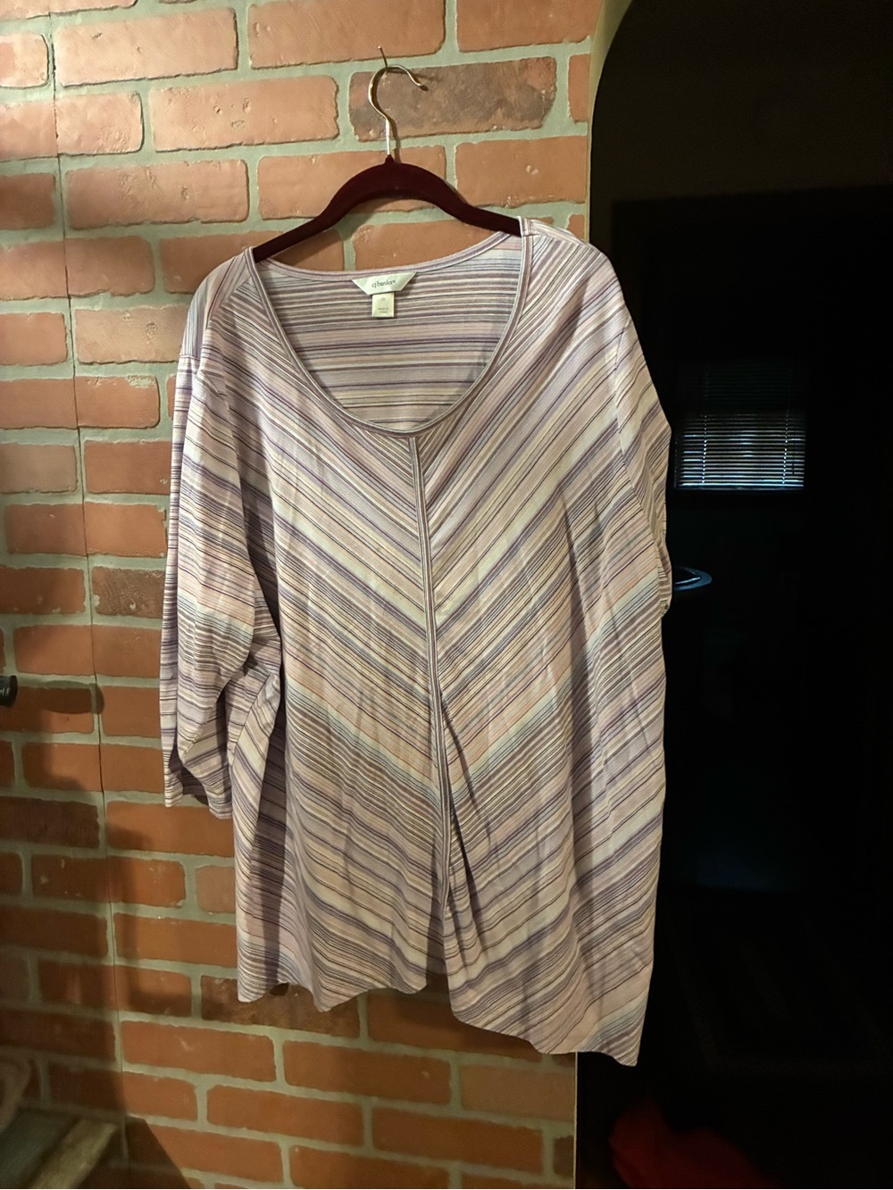 CJ Banks Lavender and Cream Striped Scoop Neck Tunic
